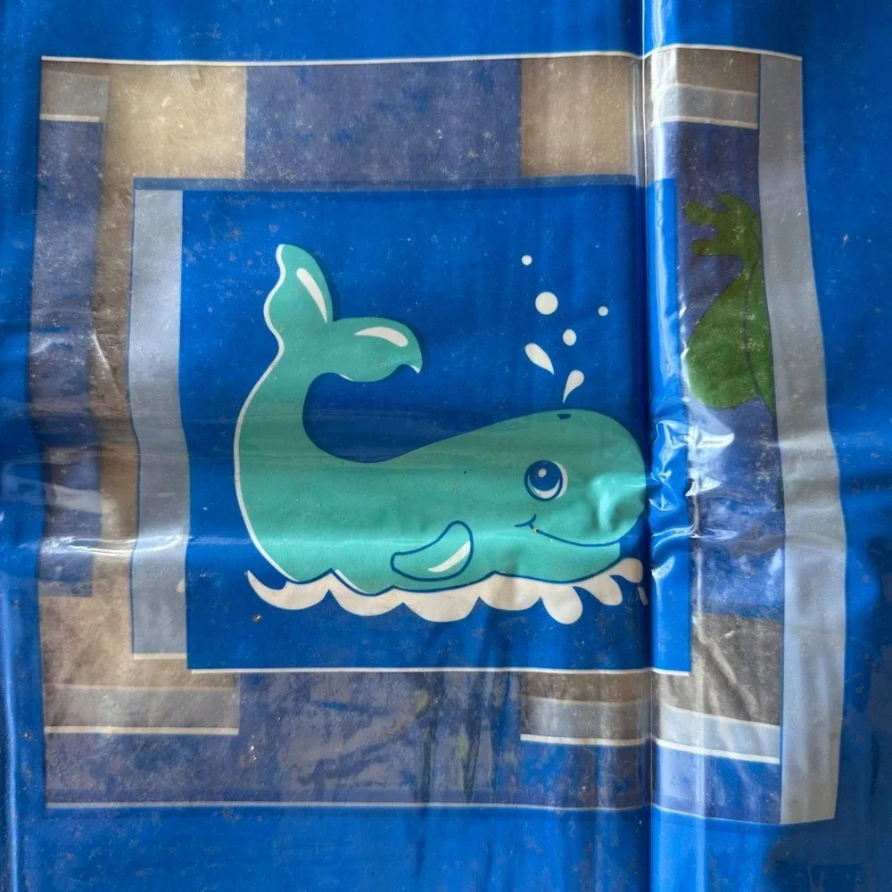 Vintage Kids Plastic Shower Curtain Whale Duck Frog Blue Bathroom